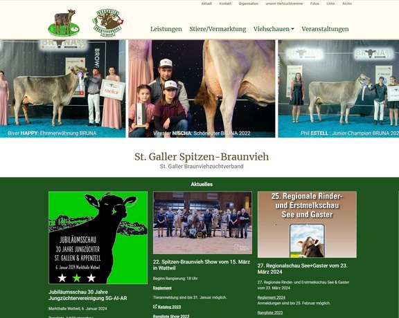 Homepage mit Responsive Design für Spitzen-Braunvieh St. Gallen