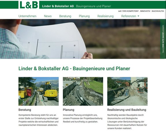 Homepage Linder & Bokstaller AG Buchs SG  