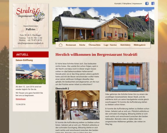 Webseite Bergrestaurant Stralrüfi Alp Palfries  