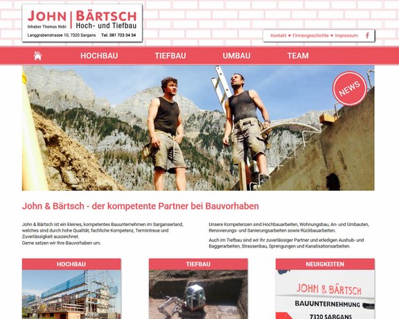 John & Bärtsch Bauunternehmung Sargans Webseite mit TYPO3  