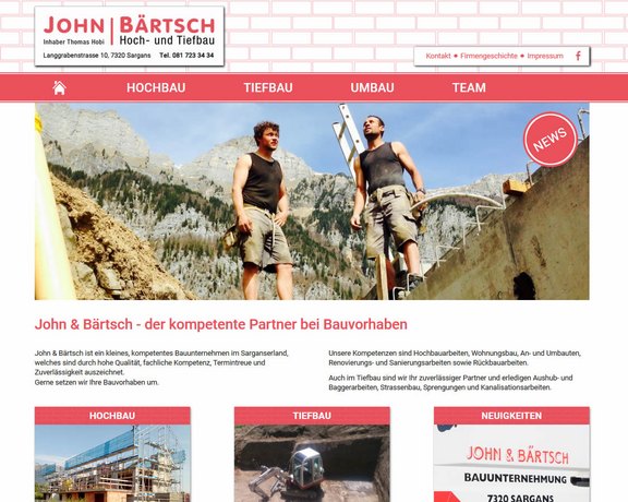 John & Bärtsch Bauunternehmung Sargans Webseite mit TYPO3