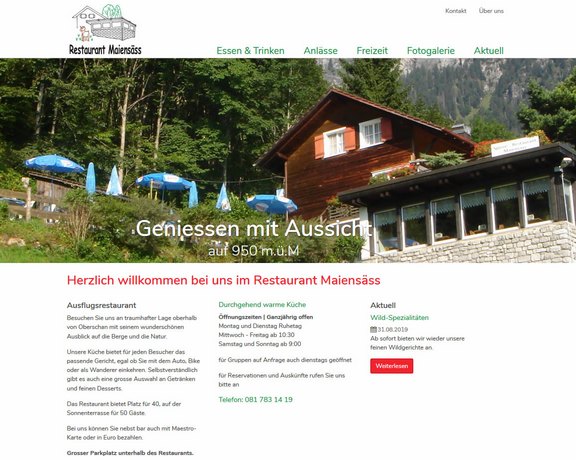 Homepage mit Bootstrap Framework Restaurant Maiensäss Oberschan