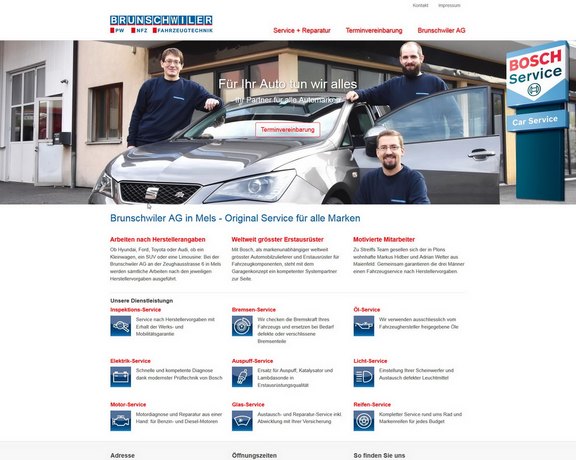 Autogarage Brunschwiler Mels mit neuer Webseite