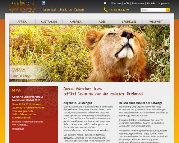 Ganras Adventure Travel mit TYPO3-CMS Website, Responsive Design