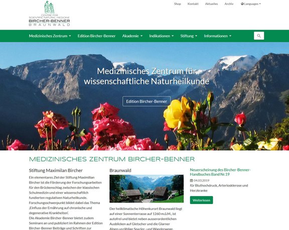 TYPO3 Webseite mit Shop für Medizinisches Zentrum Bircher-Benner  